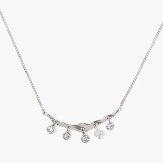 NKL Silver Crystal Crescent Necklace