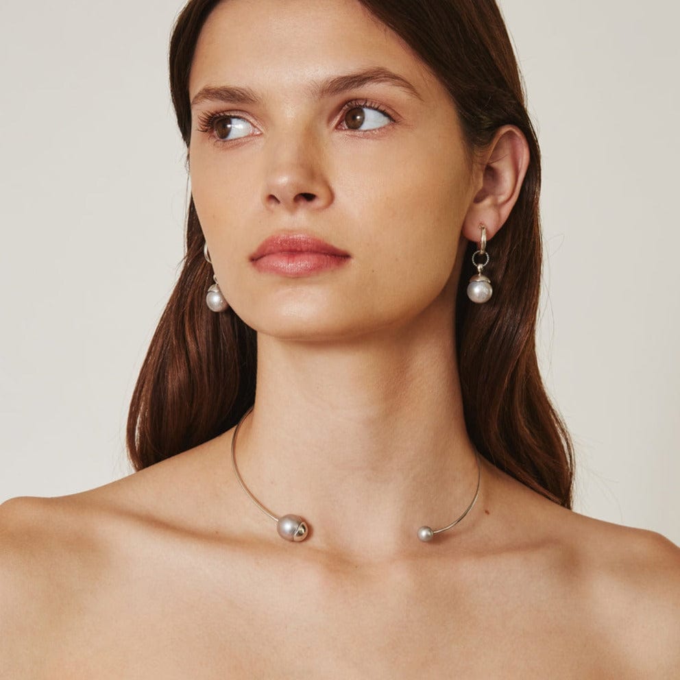 
                      
                        NKL Silver-Dipped Grey Pearl Open Choker Necklace
                      
                    