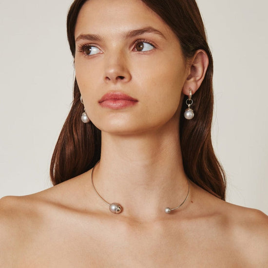 NKL Silver-Dipped Grey Pearl Open Choker Necklace