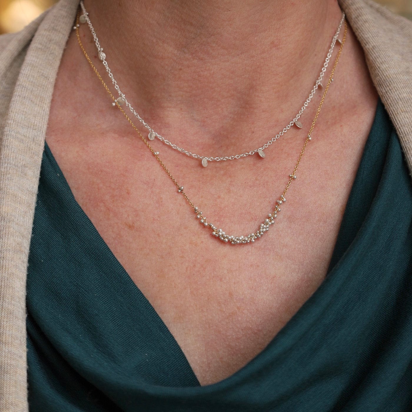 NKL Silver Disperse Confetti Necklace- 18 Inches