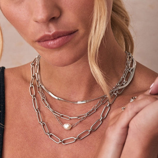 NKL Silver Flat Snake Chain Necklace