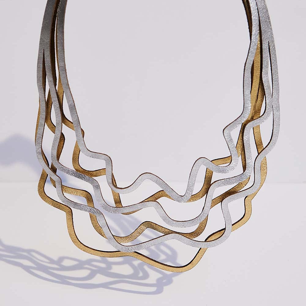 NKL Silver Gold Curves Duo Necklace
