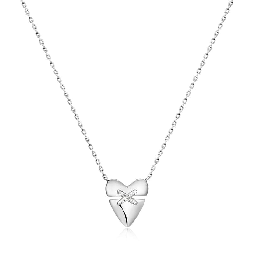 NKL Silver Heart Kiss Pave Necklace