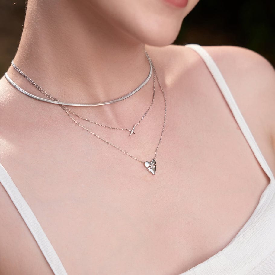 NKL Silver Heart Kiss Pave Necklace