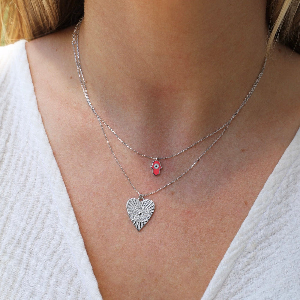 NKL Silver Heart with Evil Eye Necklace