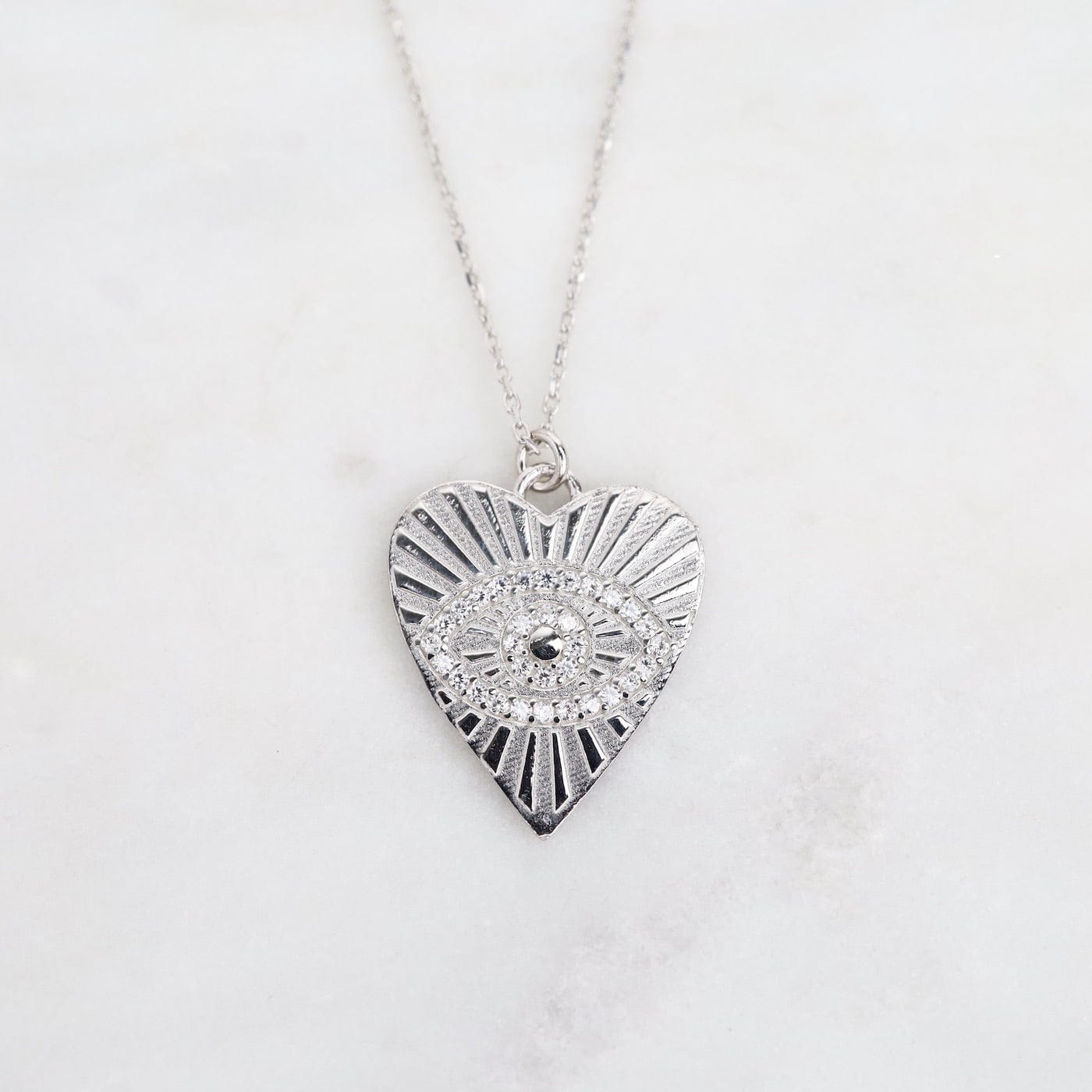 NKL Silver Heart with Evil Eye Necklace