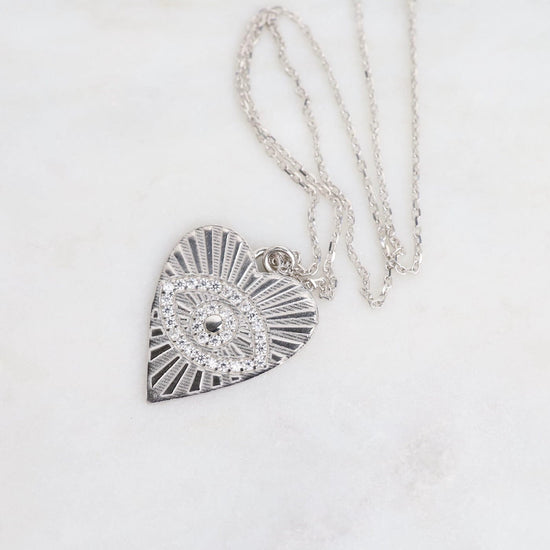 NKL Silver Heart with Evil Eye Necklace
