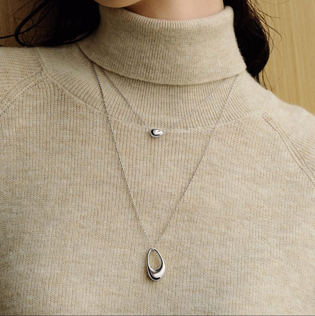 NKL Silver Hollow Organic Pebble Necklace