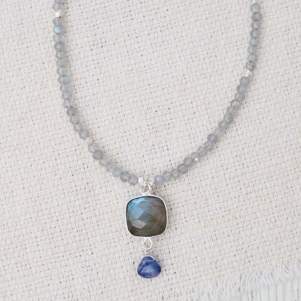 NKL Silver Labradorite Square Link Necklace