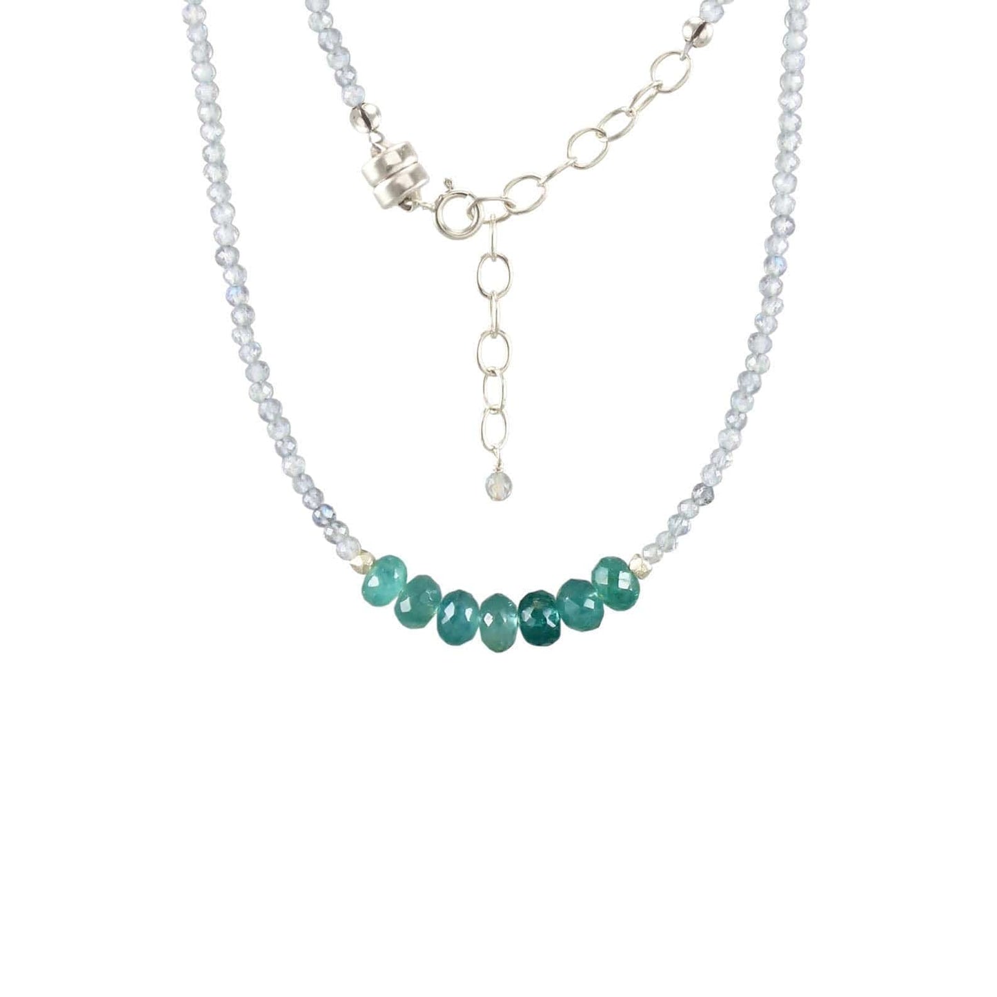 NKL Silver Labradorite with 7 Grandidierite Stones Necklace