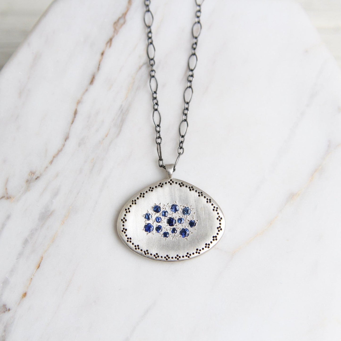 NKL Silver Lights Cluster Pendant in Sapphire