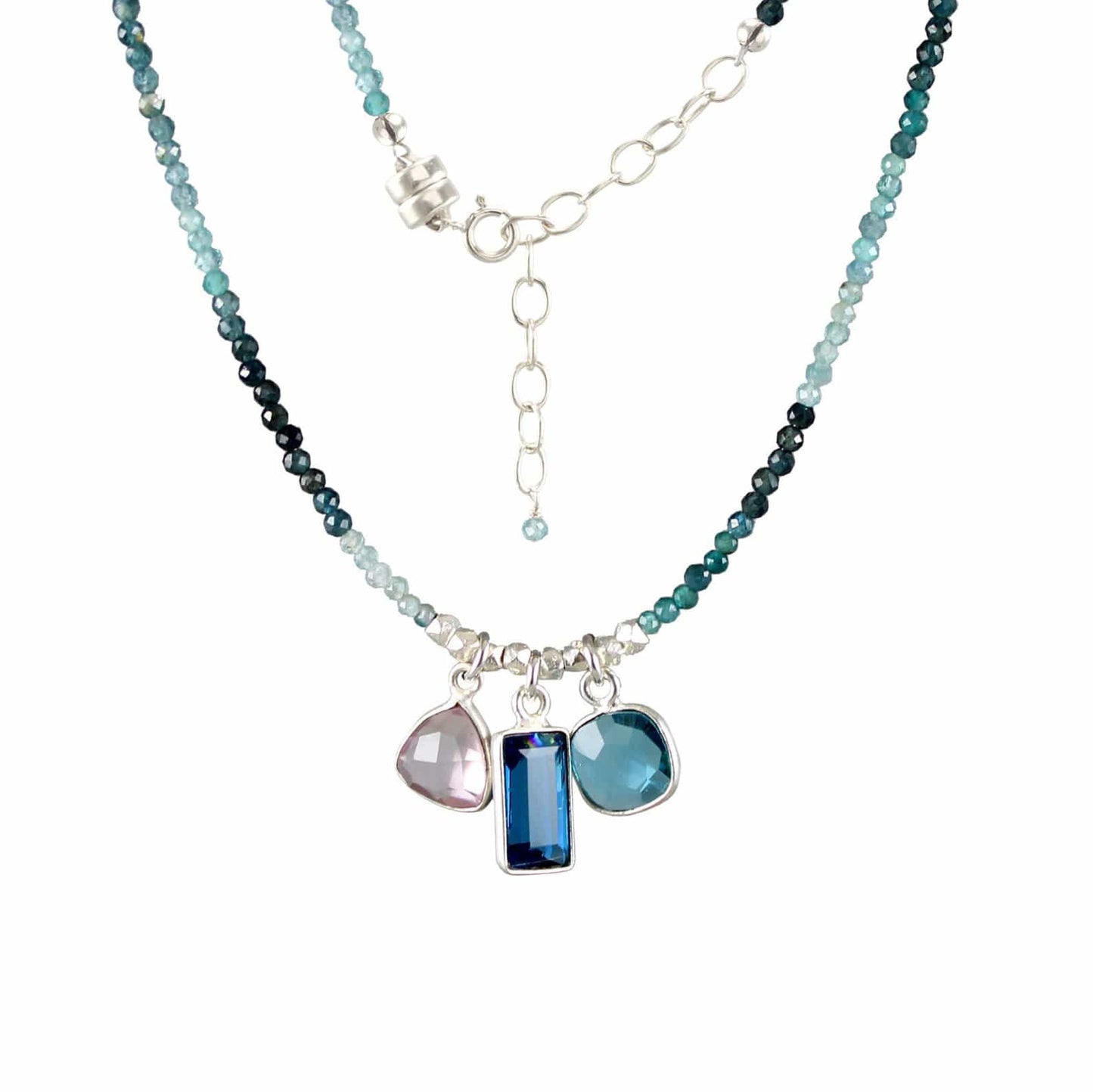 NKL Silver London Blue Quartz Charm Necklace