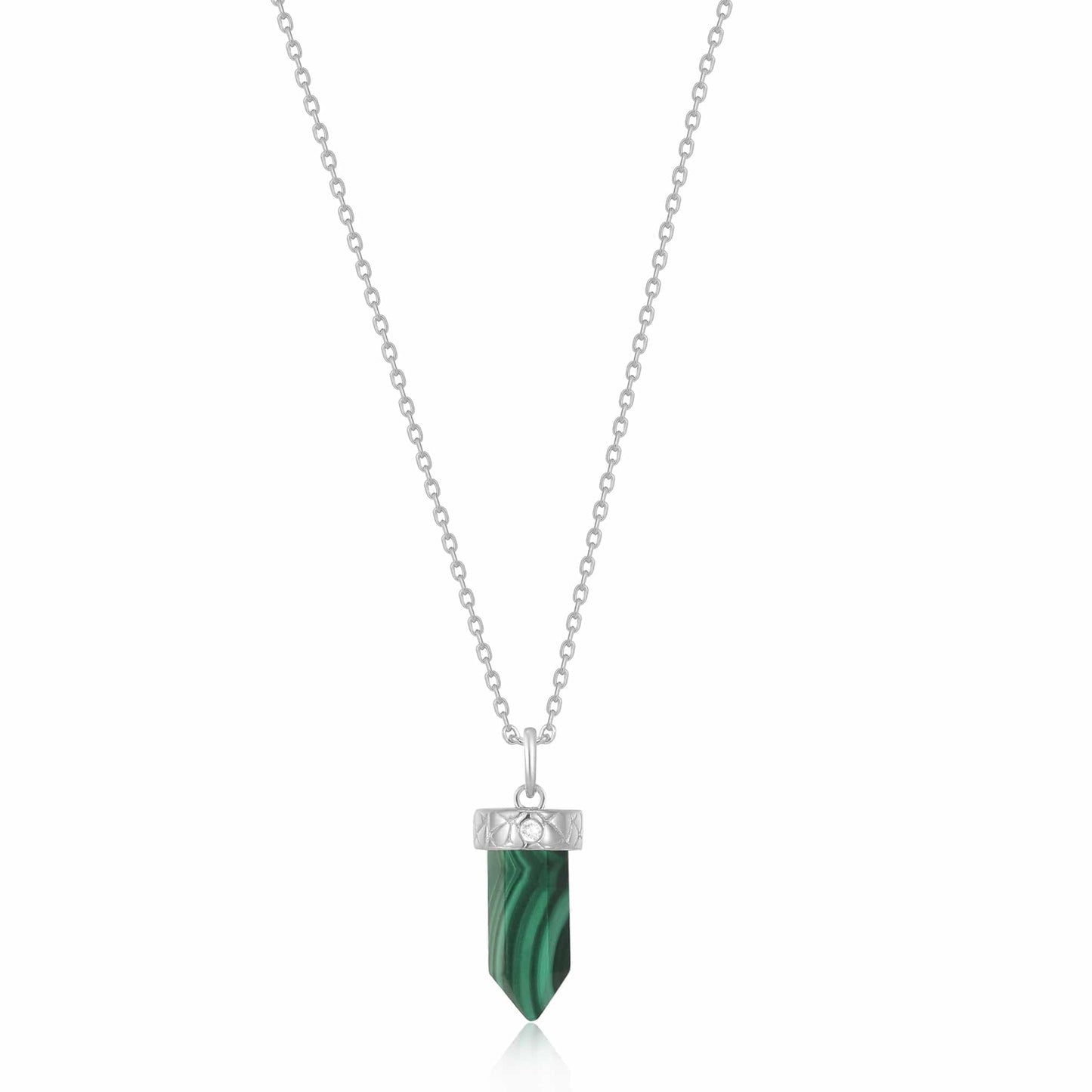 NKL Silver Malachite Point Pendant Necklace