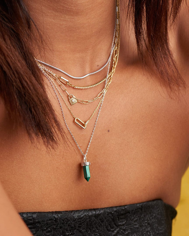 
                      
                        NKL Silver Malachite Point Pendant Necklace
                      
                    