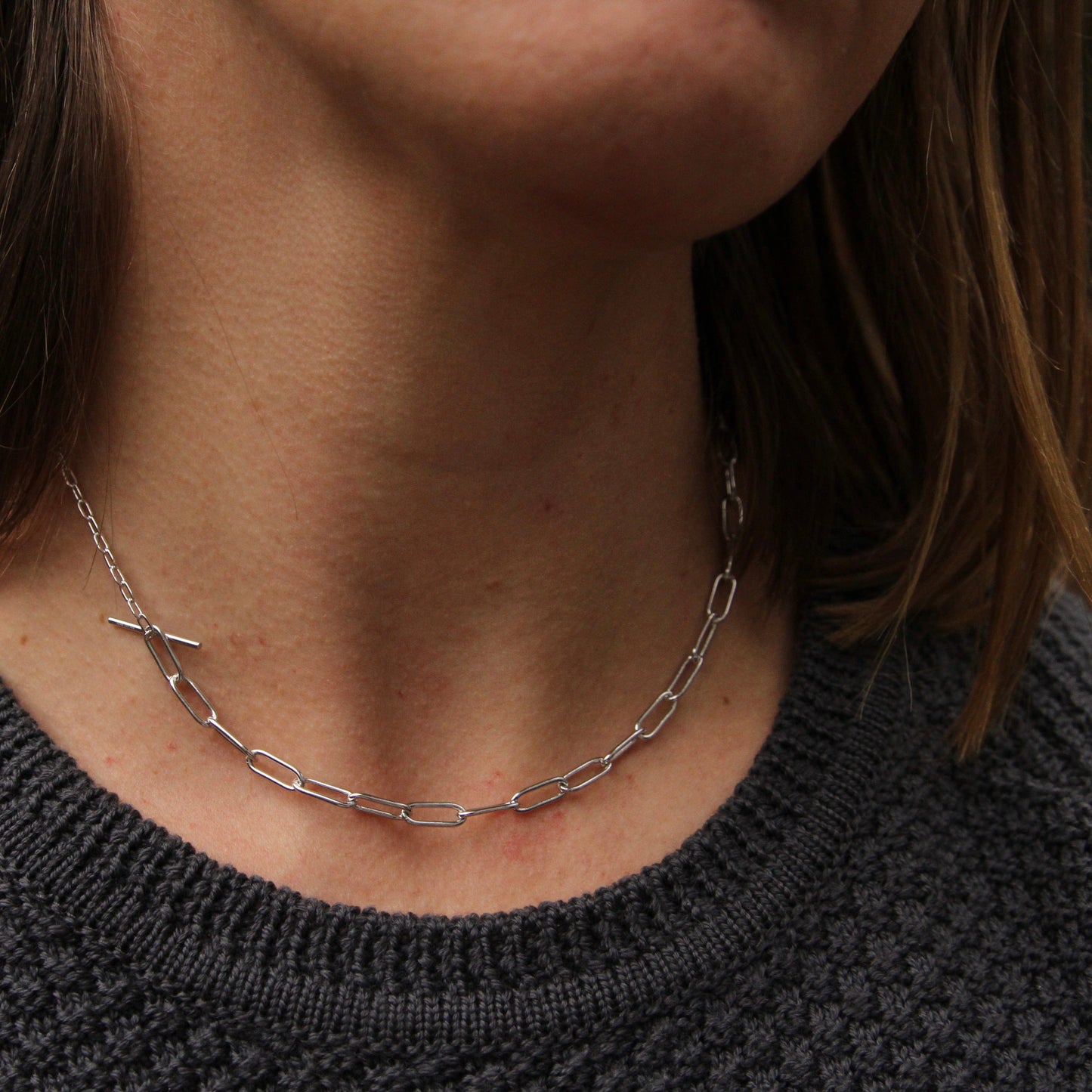 NKL Silver Mixed Link T-bar Necklace