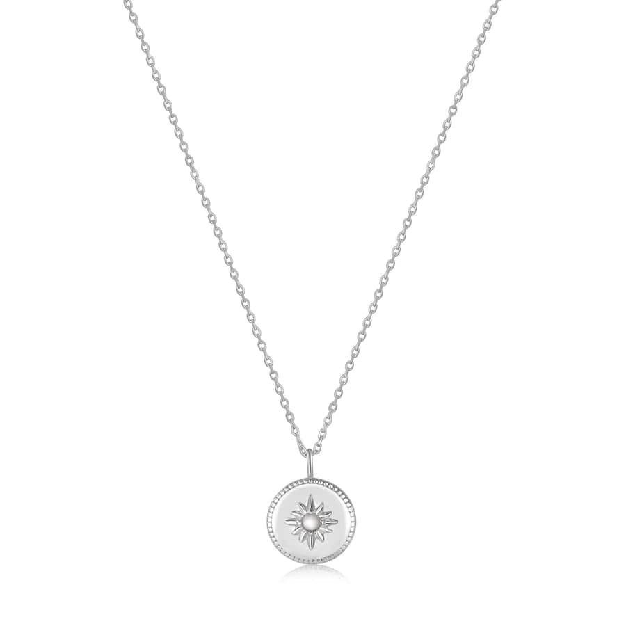 Load image into Gallery viewer, NKL Silver Mother of Pearl Sun Pendant Necklace
