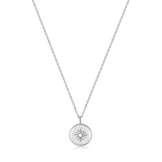 NKL Silver Mother of Pearl Sun Pendant Necklace