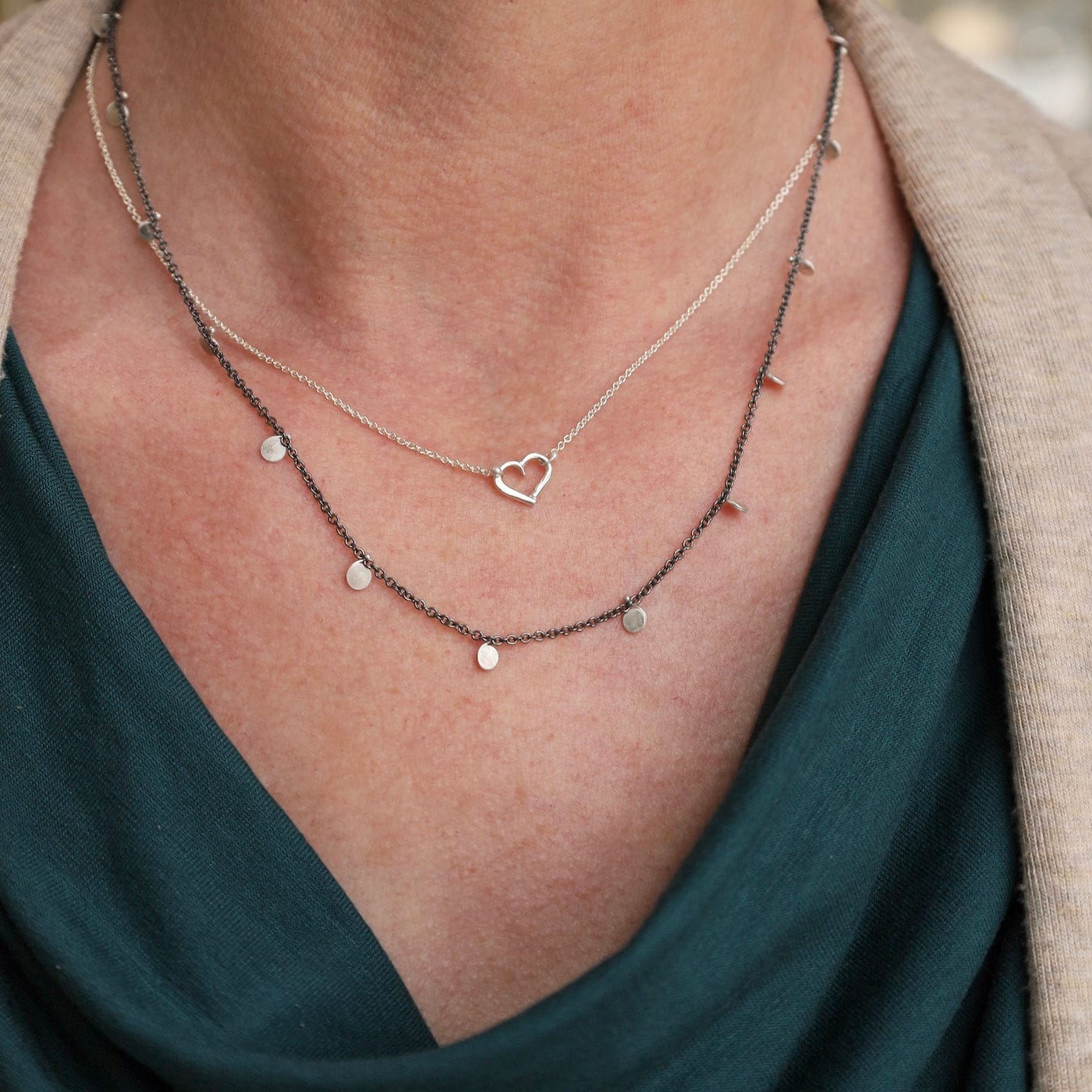 NKL Silver & Oxidized Silver Disperse Confetti Necklac