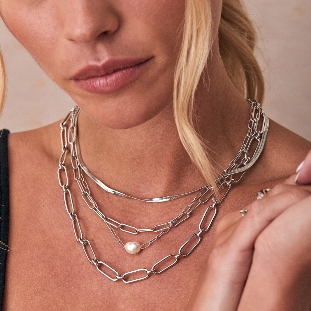 NKL Silver Paperclip Chunky Chain Necklace