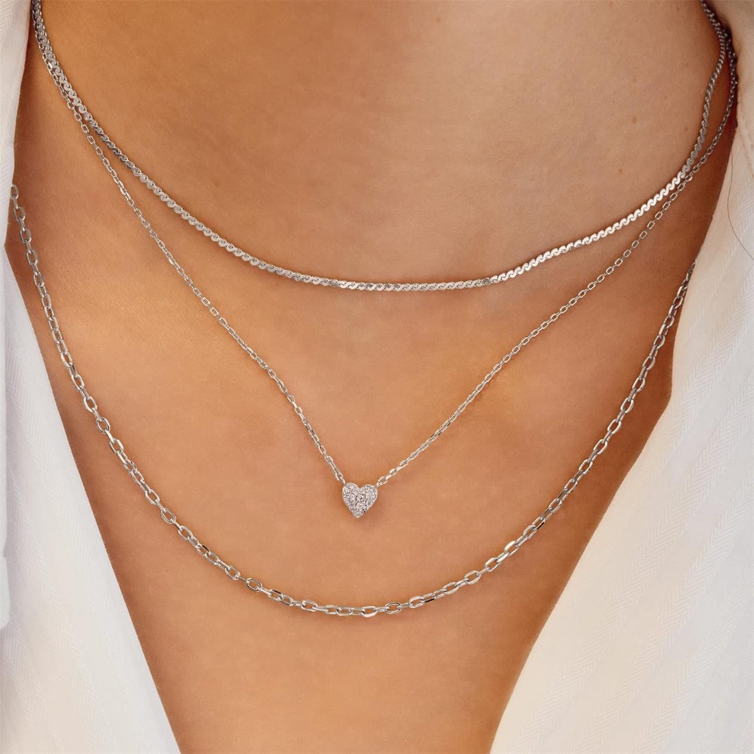 NKL Silver Pave Heart Necklace