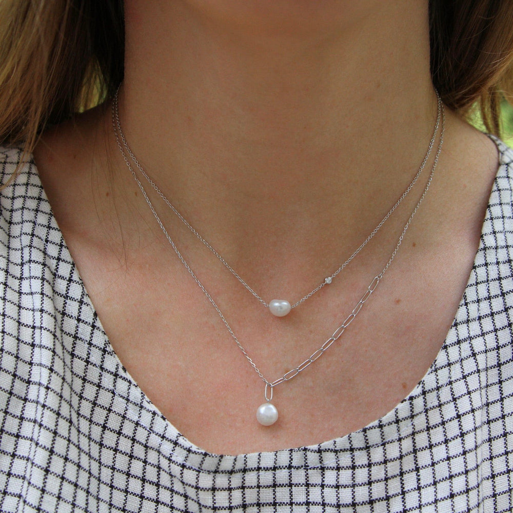 NKL Silver Pearl Chunky Necklace