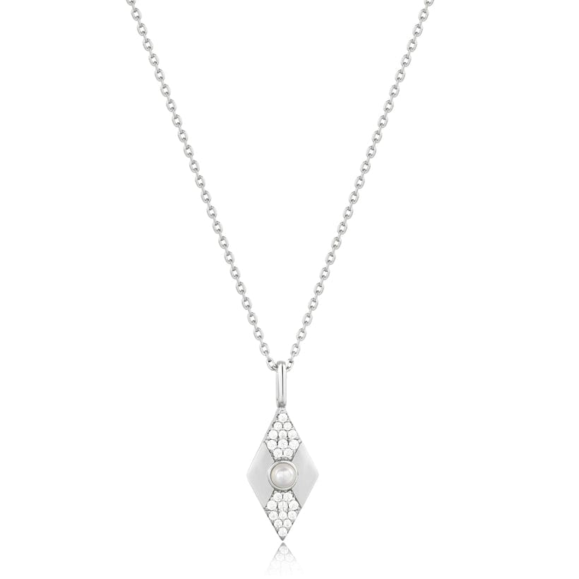 NKL Silver Pearl Geometric Pendant Necklace