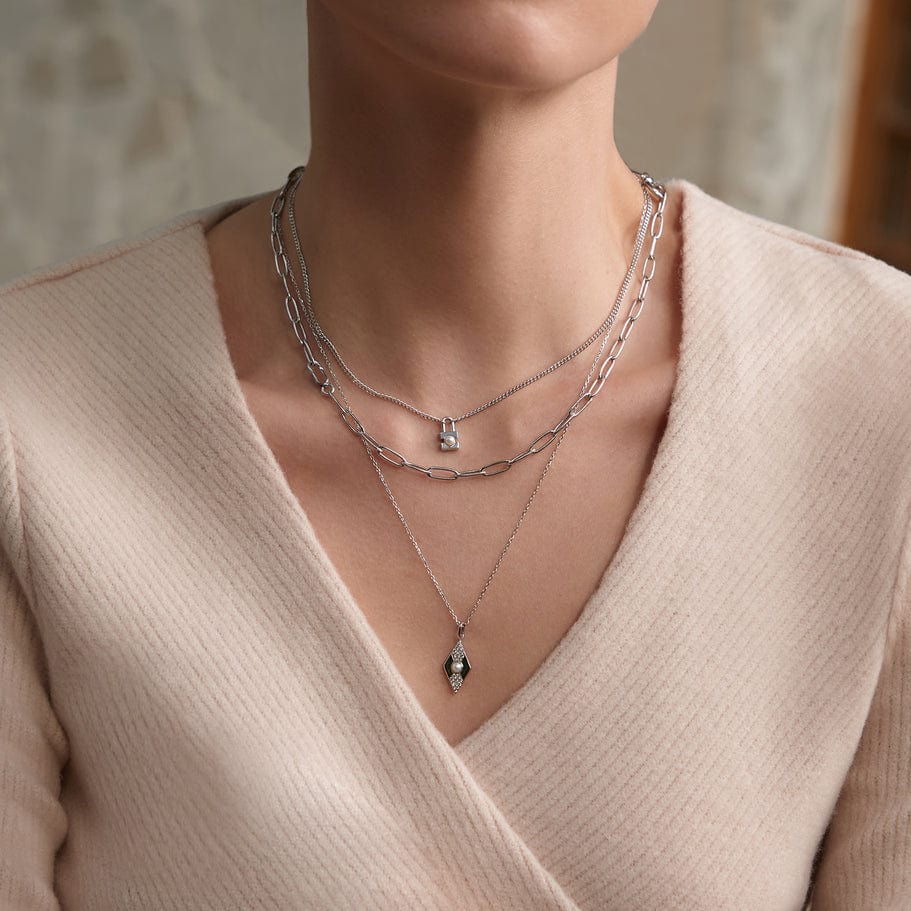 
                      
                        NKL Silver Pearl Geometric Pendant Necklace
                      
                    