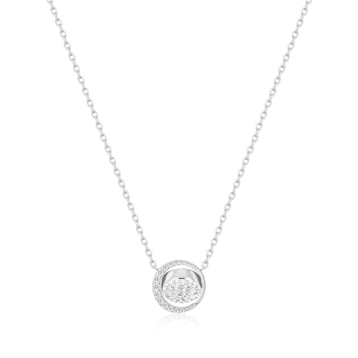 NKL Silver Reversable Pave Moon Evil Eye Necklace