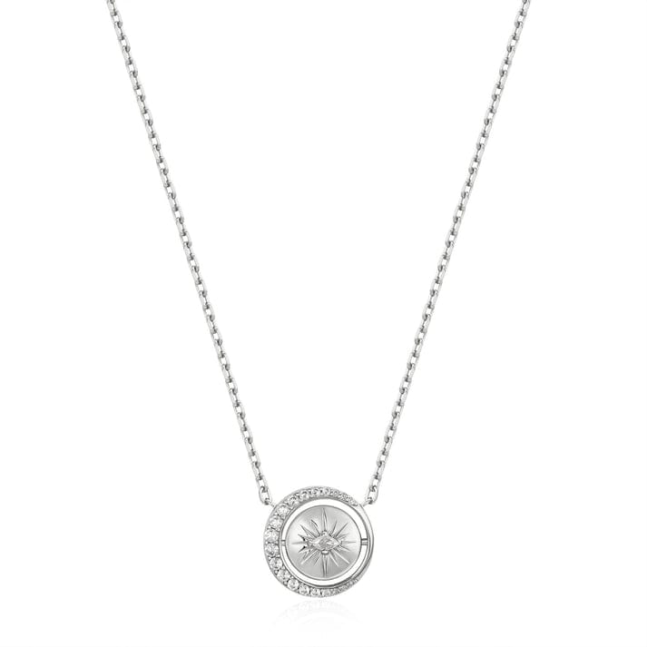 NKL Silver Reversable Pave Moon Evil Eye Necklace