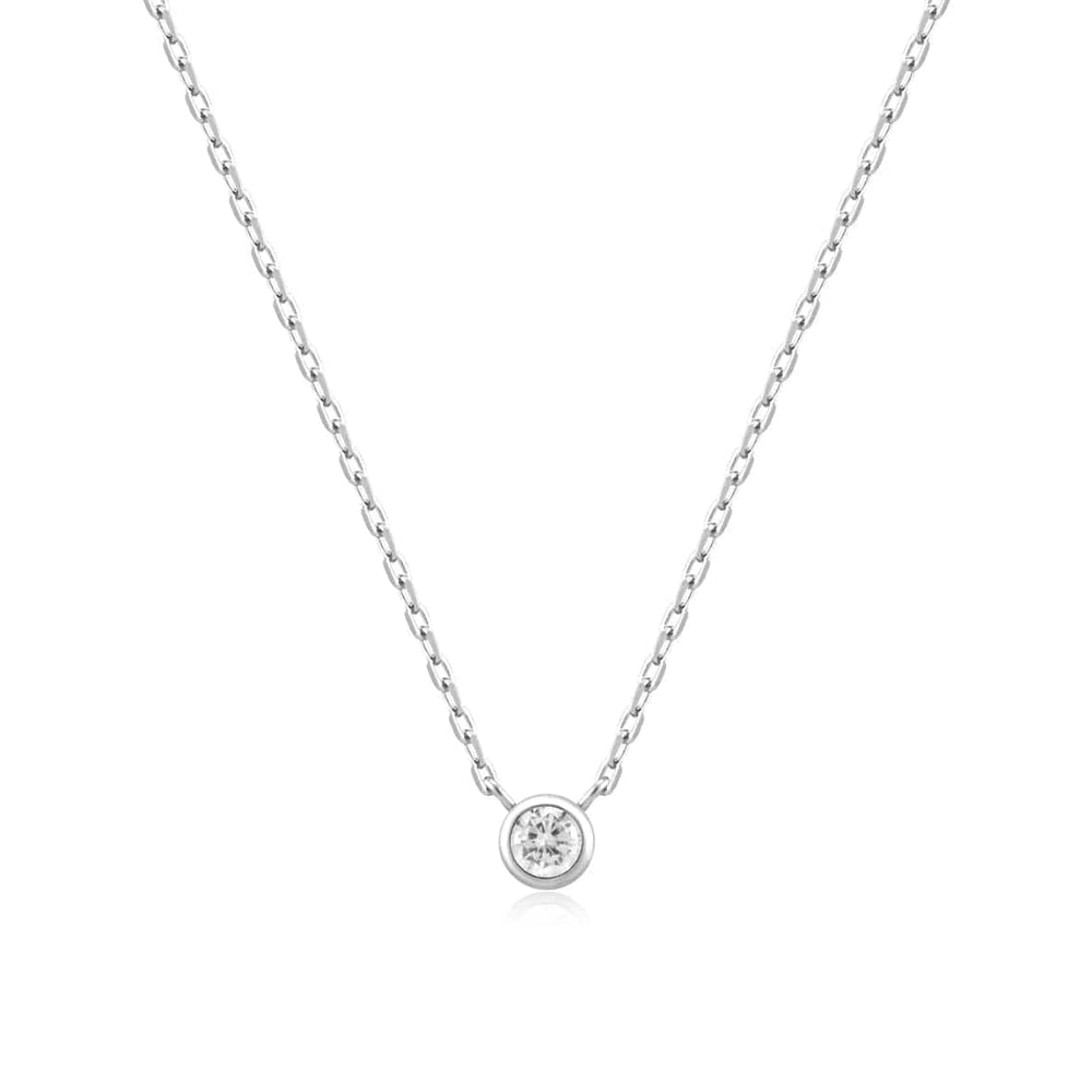 NKL Silver Round Solitare Cubic Zirconia Necklace