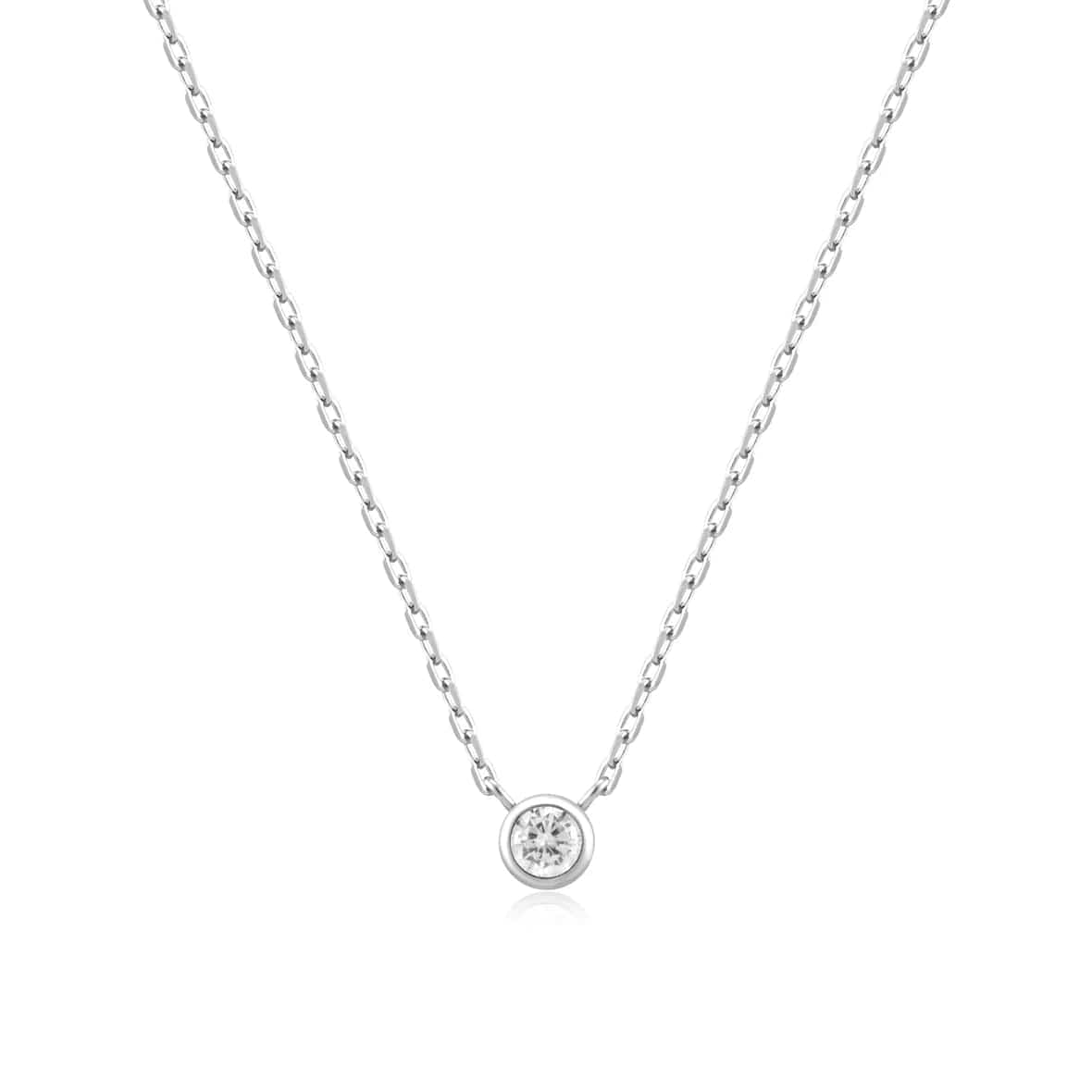 NKL Silver Round Solitare Cubic Zirconia Necklace