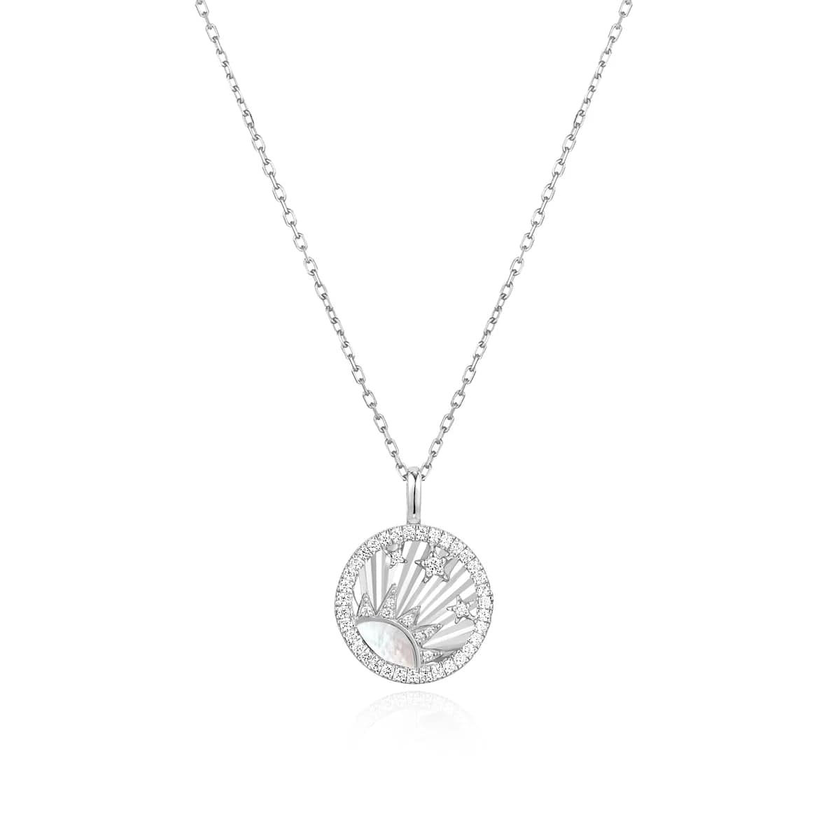 NKL Silver Shiny Sun Star Necklace