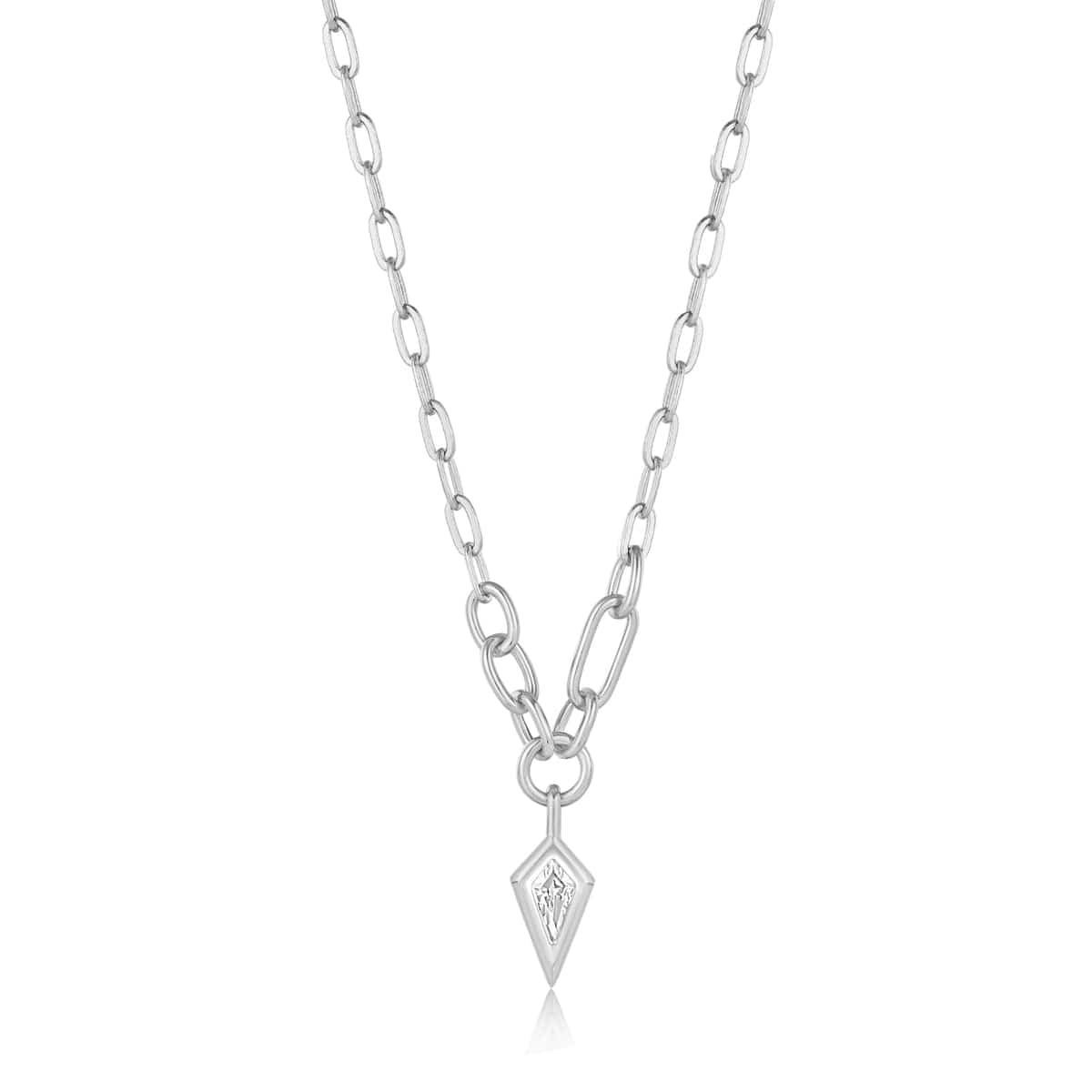 NKL Silver Sparkle Drop Pendant Chunky Chain Necklace