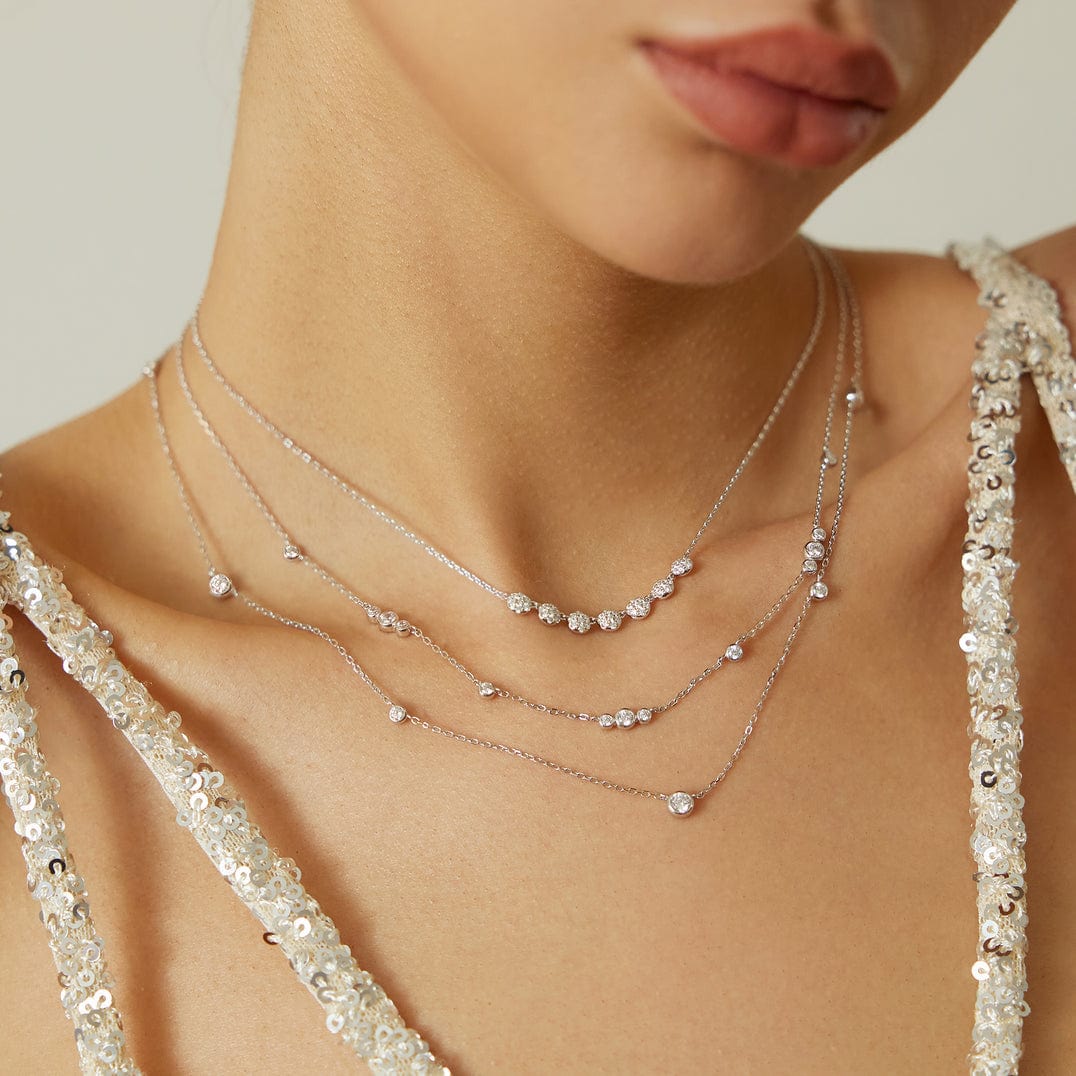 NKL Silver Sparkling Bezel Cubic Zirconia Station Necklace