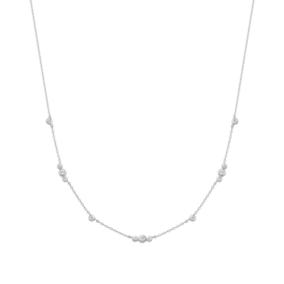 NKL Silver Sparkling Bezel Cubic Zirconia Station Necklace