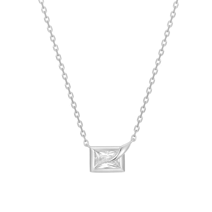 NKL Silver Sparkling Bezel Set Cube Necklace
