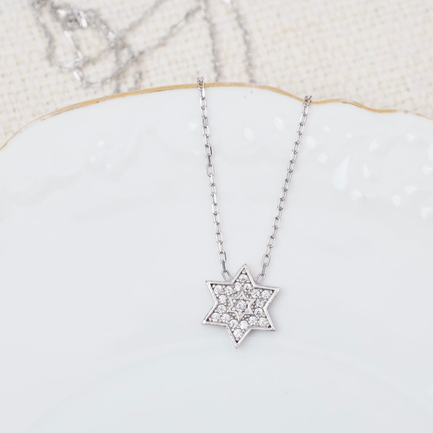 NKL Silver Sparkling CZ Star Of David Necklace