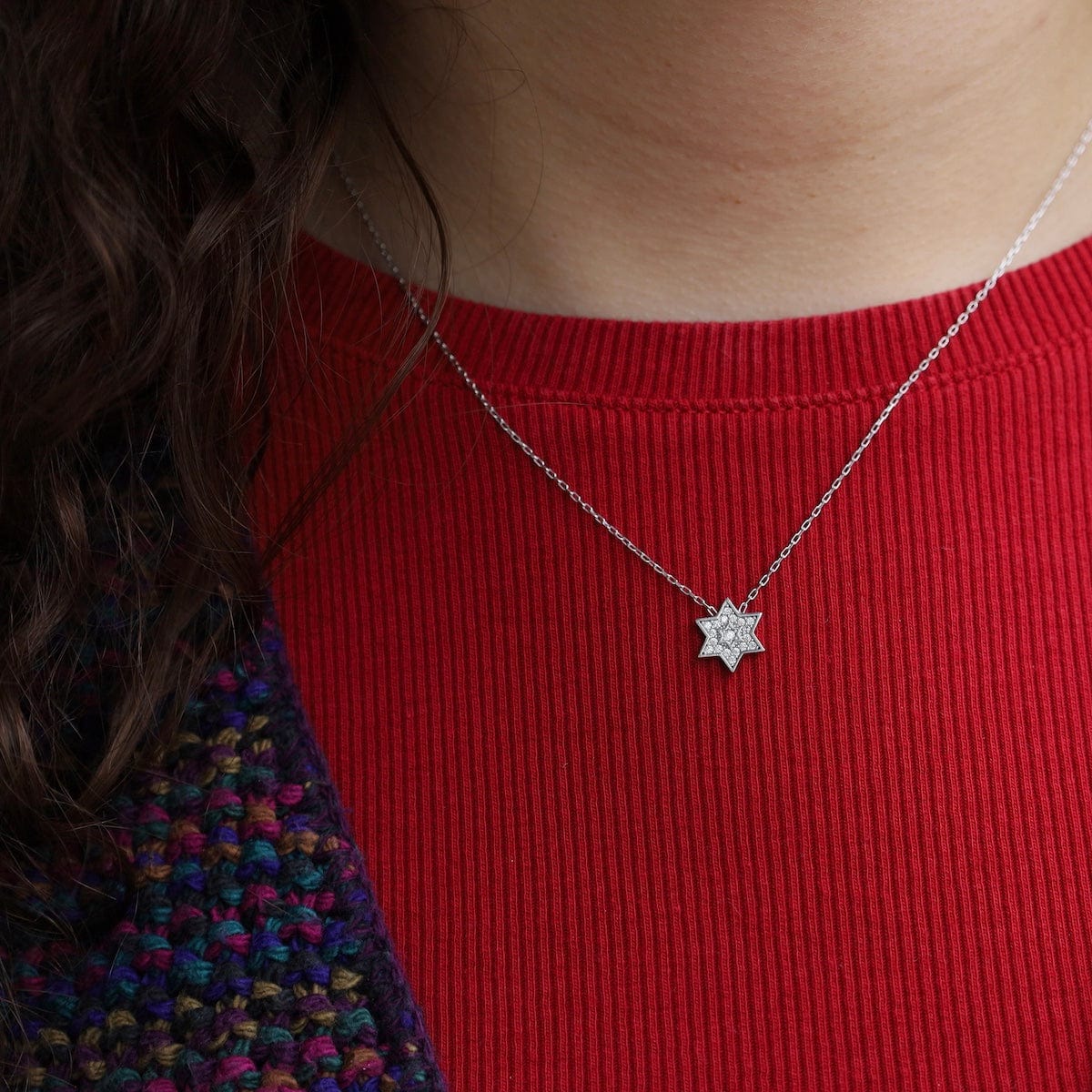 NKL Silver Sparkling CZ Star Of David Necklace
