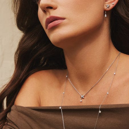 NKL Silver Sparkling Star Drop Necklace