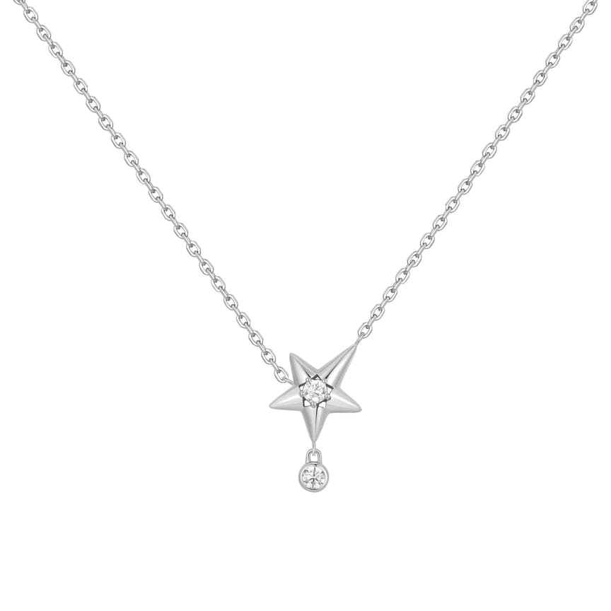 NKL Silver Sparkling Star Drop Necklace