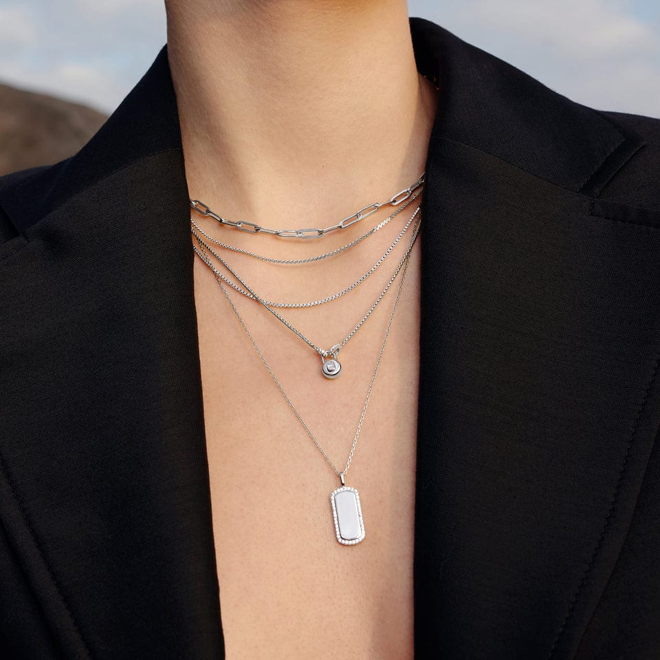 NKL Silver Sparkling Tag Necklace