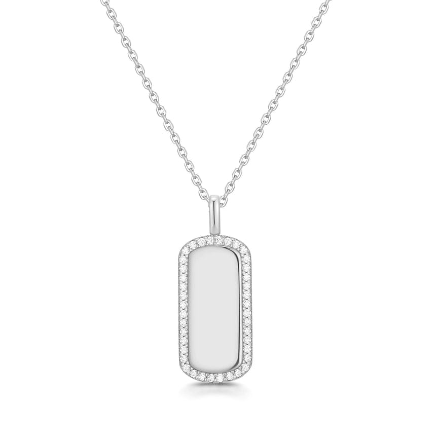 NKL Silver Sparkling Tag Necklace