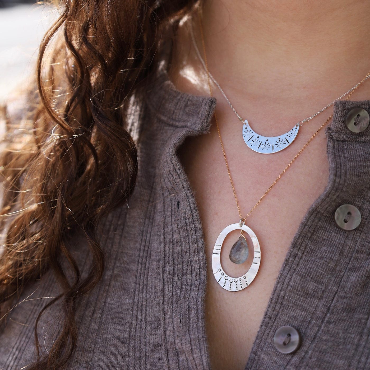 NKL Silver Stamped Arc Necklace