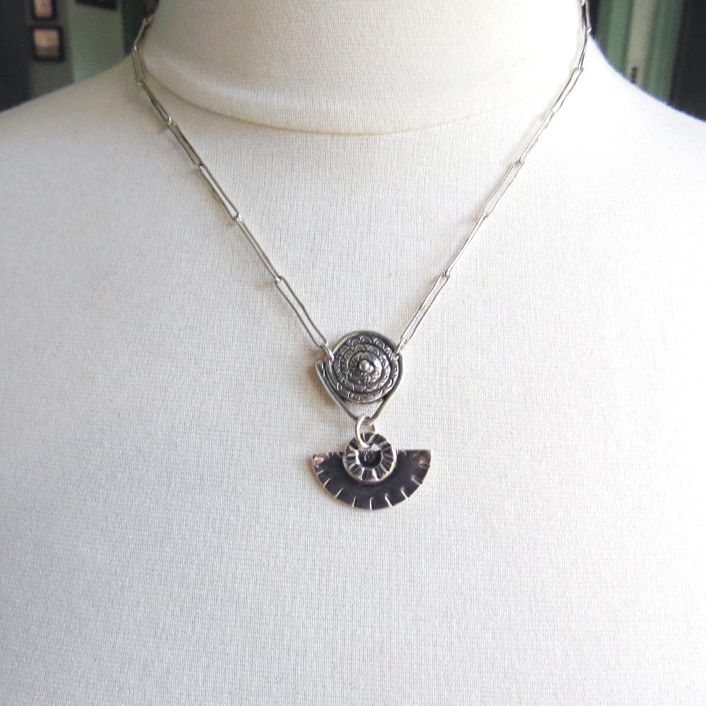 Load image into Gallery viewer, NKL SILVER SWIRL AND HALFMOON NECKLACE
