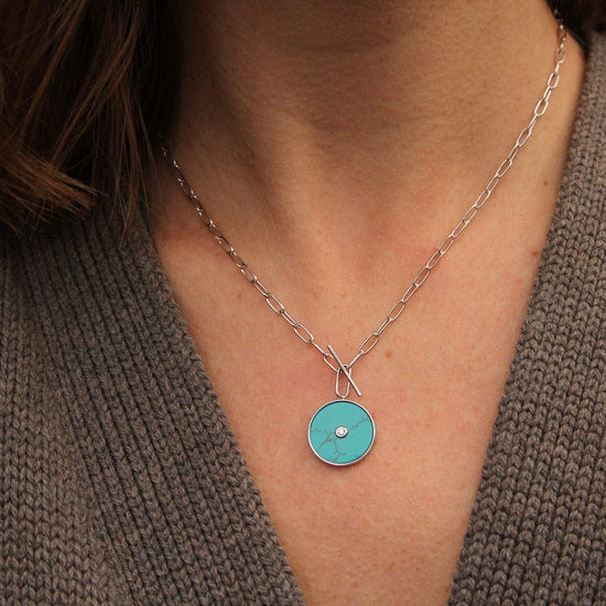 NKL Silver Turquoise T-bar Necklace