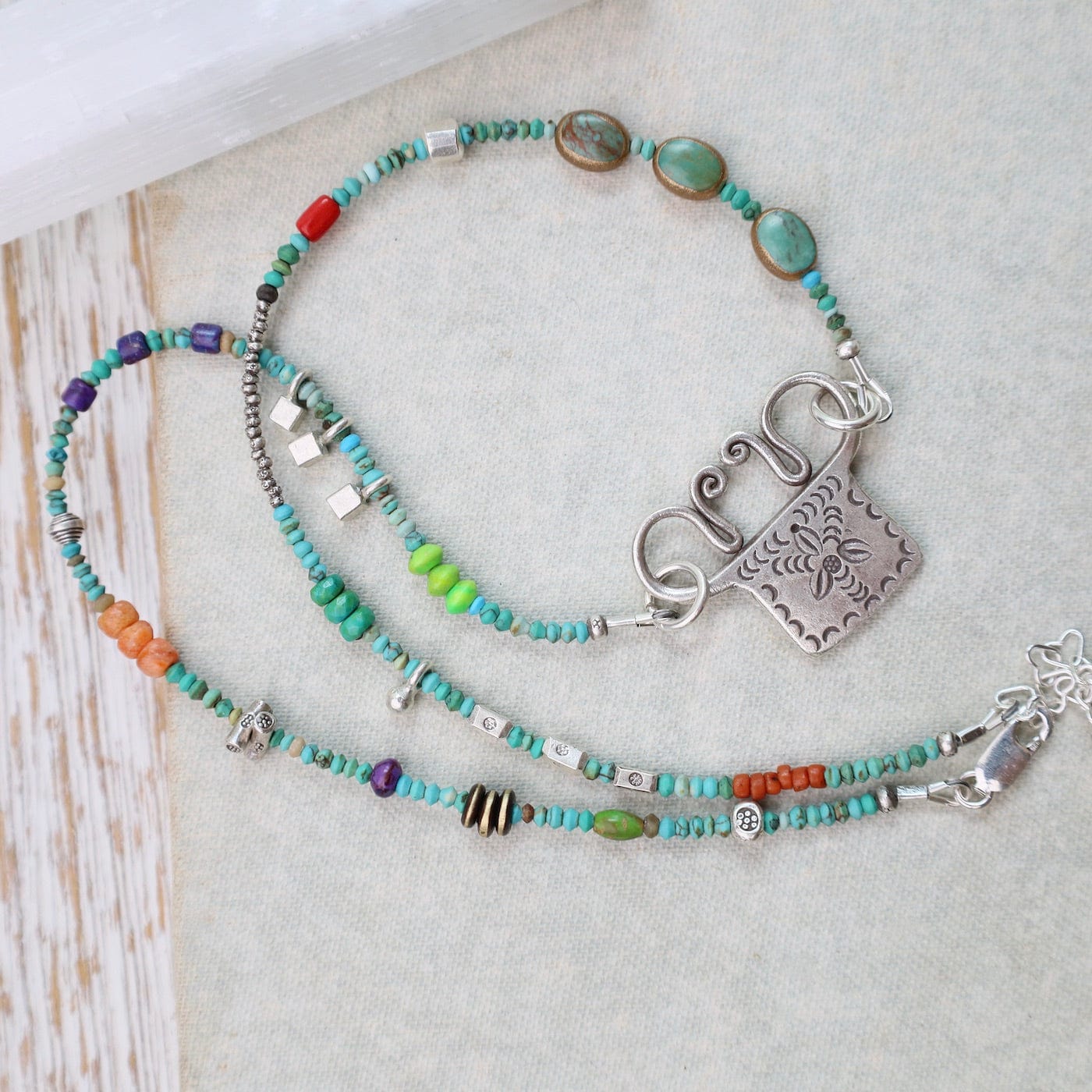 NKL Silver Turquoise Trilogy with Windmill Spirit Lock Necklace