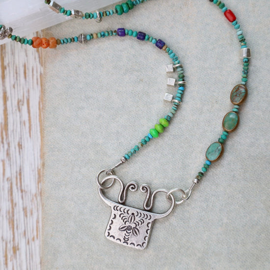 NKL Silver Turquoise Trilogy with Windmill Spirit Lock Necklace