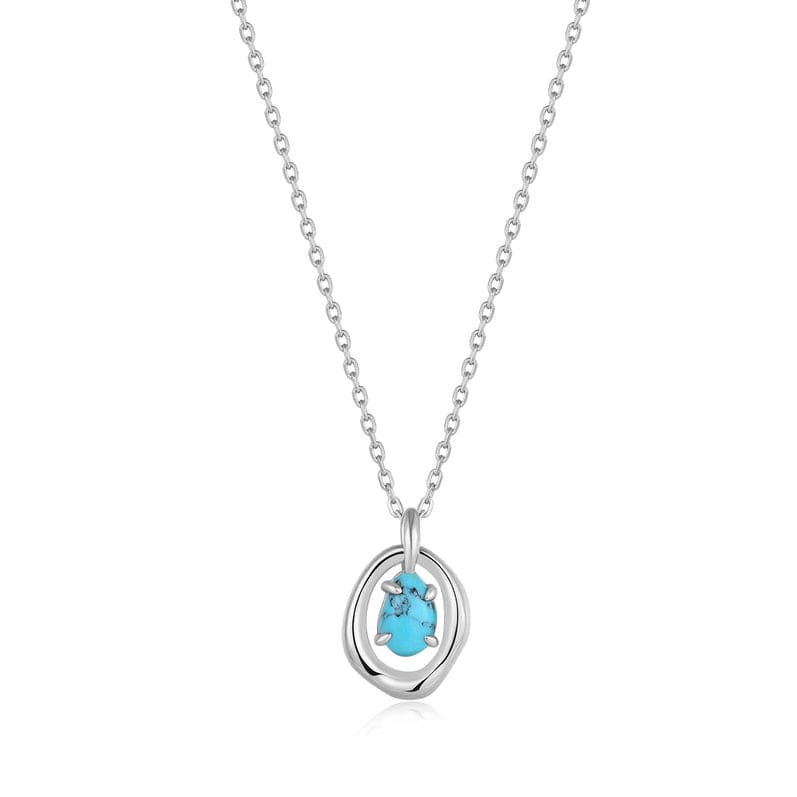 NKL Silver Turquoise Wave Circle Pendant Necklace