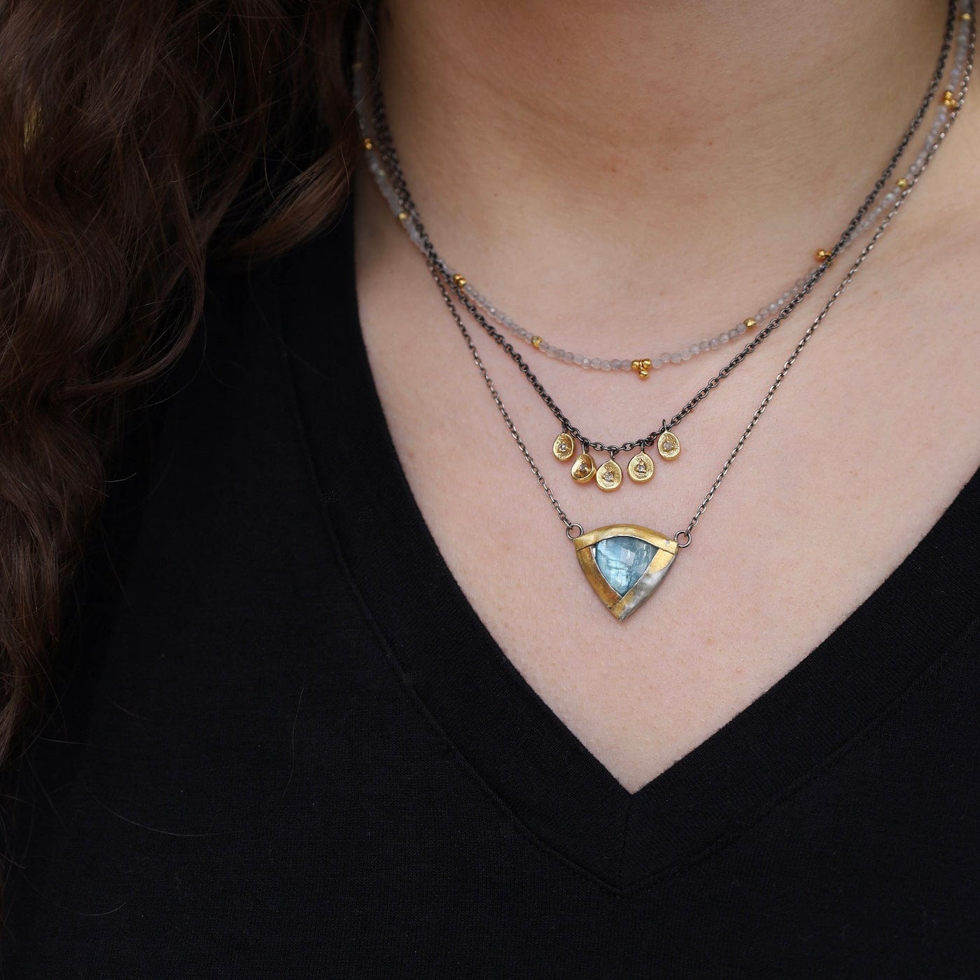 NKL Sky Blue Kyanite Large Tri Fold Necklace