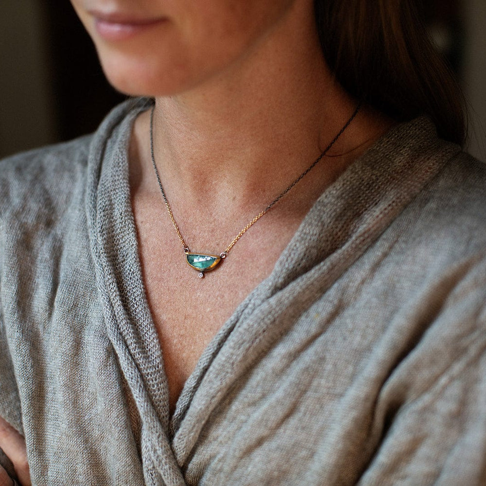 
                  
                    NKL Small Crescent Fold Necklace with Green Kyanite &
                  
                